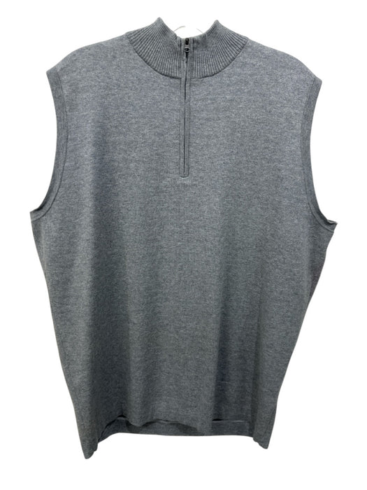 Peter Millar Size L Gray Cotton Solid Quarter Zip Men's Sweater Gray / L