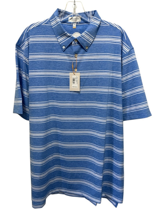 Peter Millar NWT Size XL Blue & White Synthetic Striped Polo Men's Short Sleeve Blue & White / XL