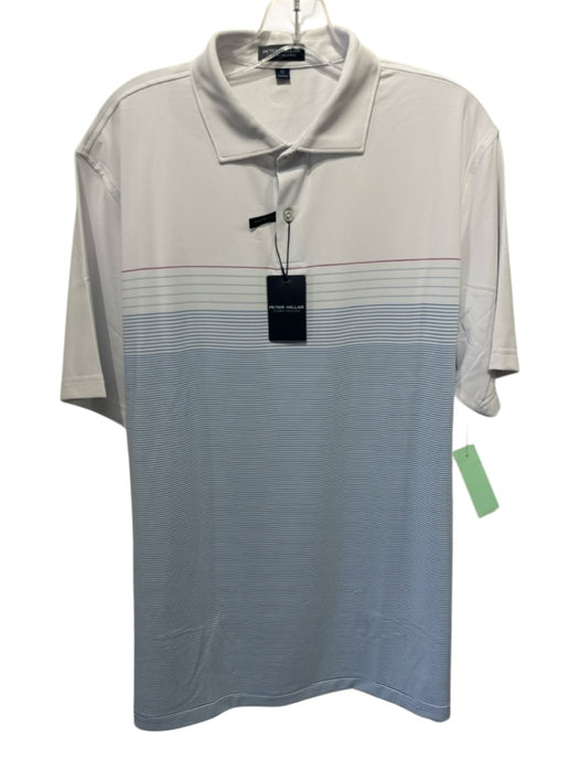 Peter Millar NWT Size XL White & Blue Synthetic Striped Polo Men's Short Sleeve White & Blue / XL