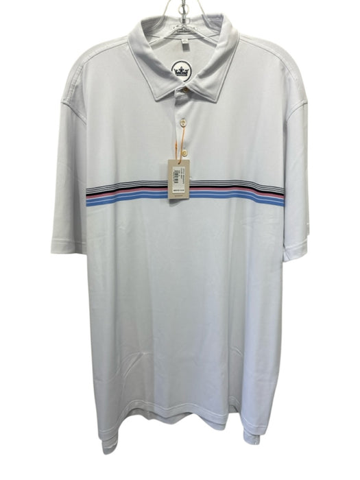 Peter Millar NWT Size XL White & Blue Synthetic Striped Polo Men's Short Sleeve White & Blue / XL