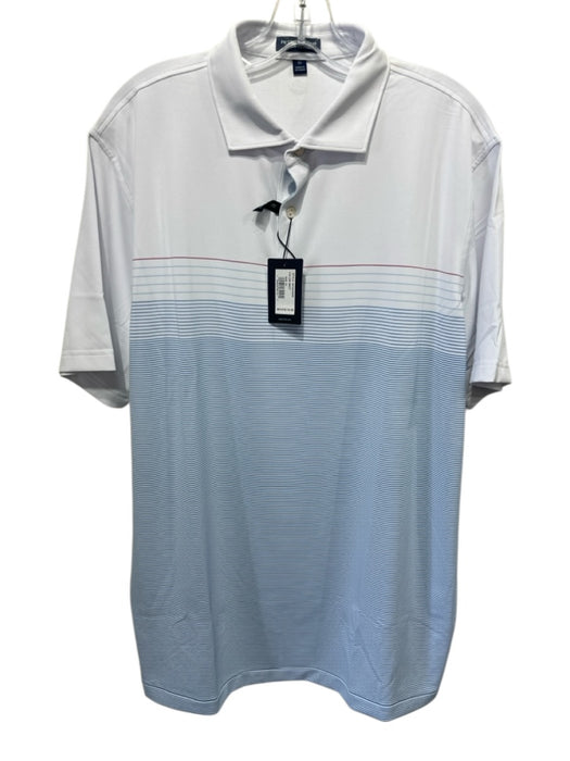 Peter Millar NWT Size XL White & Blue Synthetic Striped Polo Men's Short Sleeve White & Blue / XL