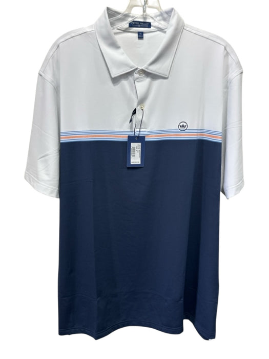 Peter Millar NWT Size XL Navy & White Synthetic Striped Polo Men's Short Sleeve Navy & White / XL