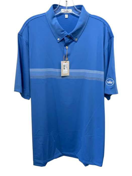 Peter Millar NWT Size XL Blue & White Synthetic Striped Color Block Short Sleeve Blue & White / XL