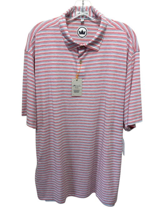 Peter Millar NWT Size XL Red & Light Blue Synthetic Striped Polo Short Sleeve Red & Light Blue / XL