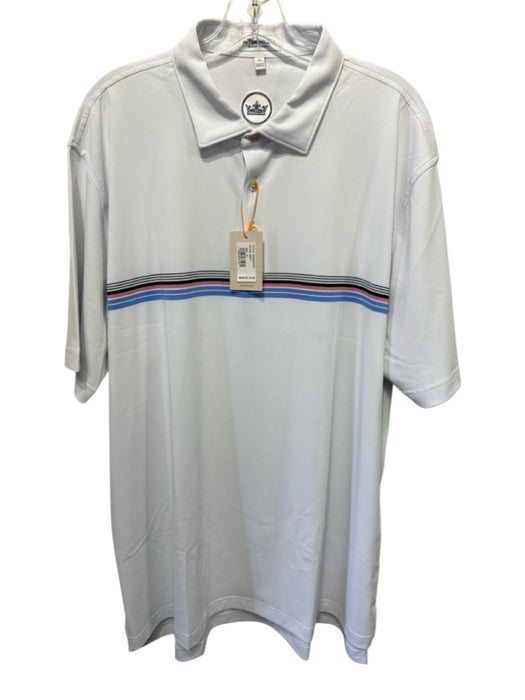 Peter Millar NWT Size XL White & Blue Synthetic Striped Polo Men's Short Sleeve White & Blue / XL