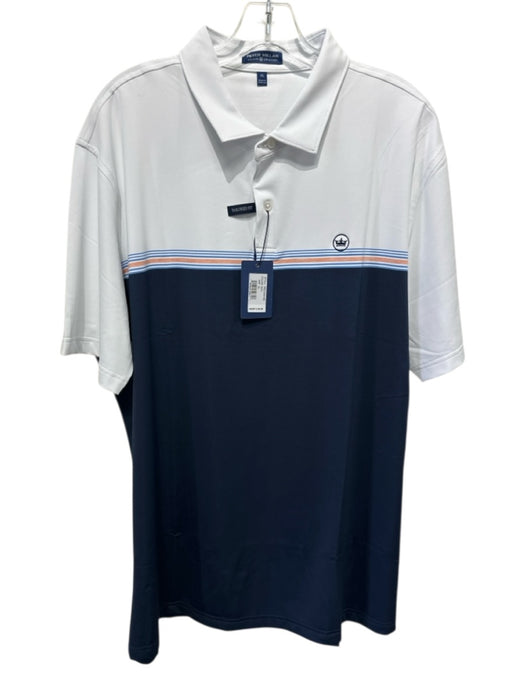 Peter Millar NWT Size XL Navy & White Synthetic Striped Polo Men's Short Sleeve Navy & White / XL