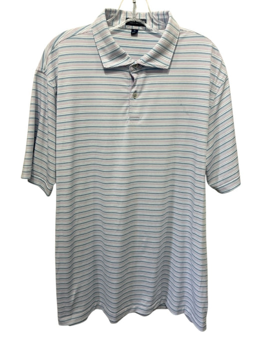 Peter Millar Size XL Blue & Purple Synthetic Striped Polo Men's Short Sleeve Blue & Purple / XL