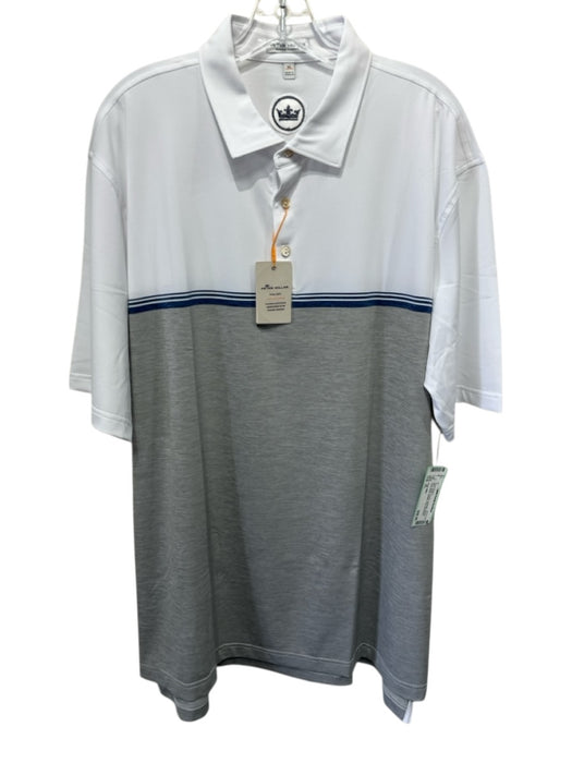 Peter Millar NWT Size XL White & Gray Synthetic Striped Athletic Short Sleeve White & Gray / XL