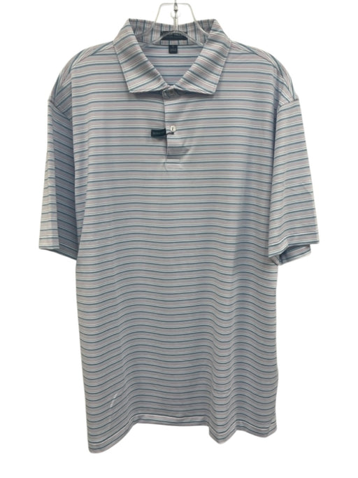 Peter Millar NWT Size XL Pink & Blue Synthetic Striped Polo Men's Short Sleeve Pink & Blue / XL