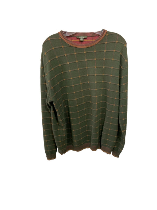 Zegna Size L Green & Tan Cotton Blend Grid Crew Neck Men's Sweater L