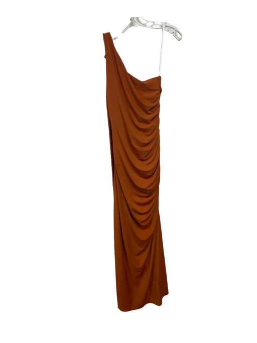 Halston Heritage Size 6 Amber Orange Polyester Jersey Tie Neck Gathered Gown Amber Orange / 6