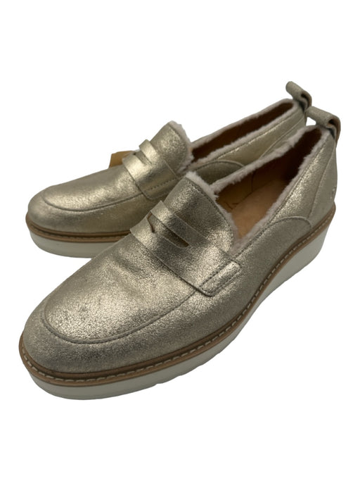 Ugg Shoe Size 9.5 Gold & White Suede Slip On Fur Lined Shimmer Platform Loafers Gold & White / 9.5