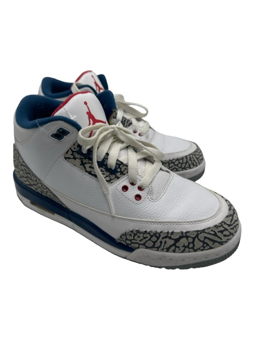 Nike Shoe Size 7Y White Navy Gray Leather High Top lace up Crackled Sneakers White Navy Gray / 7Y