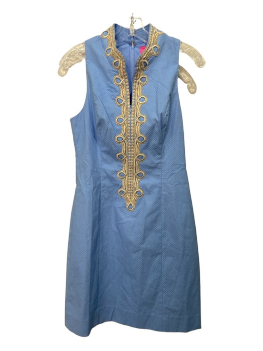 Lilly Pulitzer Size 6 Blue & Gold Cotton Blend Embroidered Neckline Sheath Dress Blue & Gold / 6