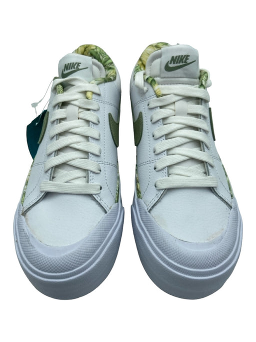 Nike Shoe Size 6 White & Green Leather Lace Up Low Top Floral Detail Sneakers White & Green / 6