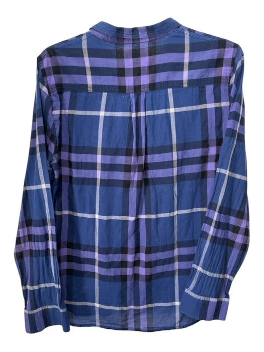 Burberry Brit Size Large Blue, Purple, White Cotton Long Sleeve Plaid Collar Top Blue, Purple, White / Large