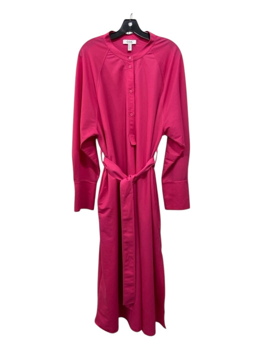 COS Size L Pink Cotton & Polyester Maxi Half Button Tunic Long Bell Sleeve Dress Pink / L