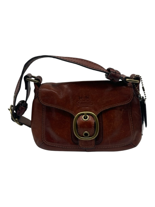 Coach Brown Leather Shoulder Bag Button Close Brass Hardware Buckle Detail Bag Brown / XS