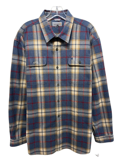 Carhartt Size XL Blue & Tan Cotton Blend Plaid Flannel Men's Long Sleeve Shirt XL