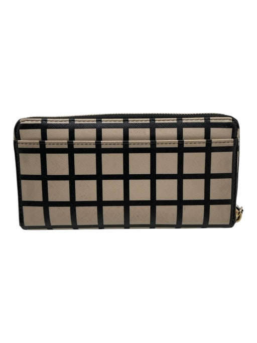 Kate Spade Beige & Black Coated Leather Zip Close Checkered Wallets Beige & Black