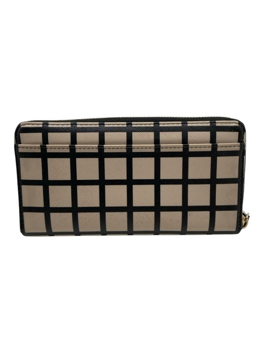 Kate Spade Beige & Black Coated Leather Zip Close Checkered Wallets Beige & Black