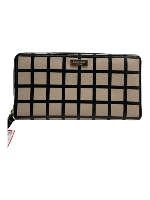 Kate Spade Beige & Black Coated Leather Zip Close Checkered Wallets Beige & Black