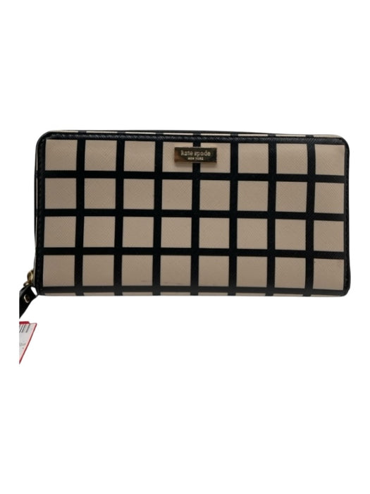 Kate Spade Beige & Black Coated Leather Zip Close Checkered Wallets Beige & Black