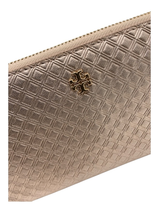 Tory Burch Rose Gold Coated Leather Zip Close Diamonds Gold Hardware Wallets Rose Gold