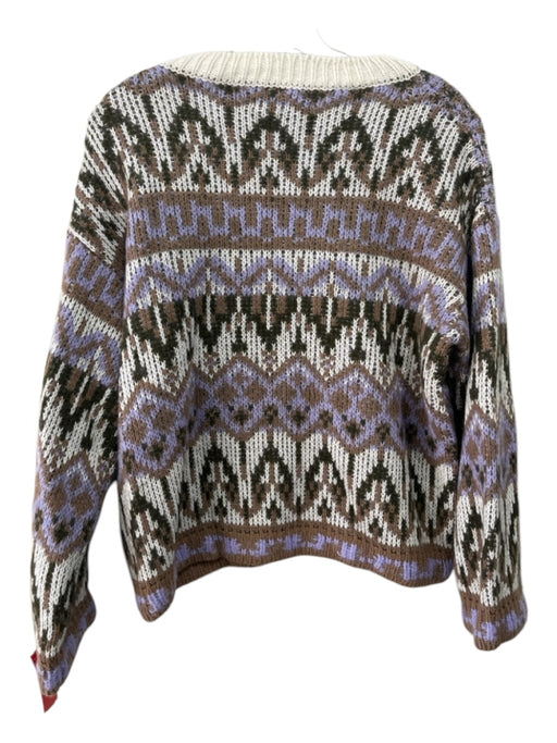 Anthropologie Size Medium White, Purple, Brown Viscose Blend Knit Sweater White, Purple, Brown / Medium