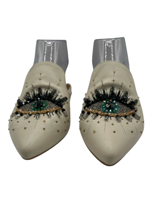 Kurt Geiger Shoe Size 40 Beige, Black & Green Leather Rhinestone Beading Mules Beige, Black & Green / 40