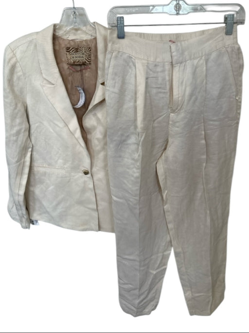 Scotch & Soda Size XS Cream Linen Blend High Waist Pleated Blazer Pant Set Cream / XS