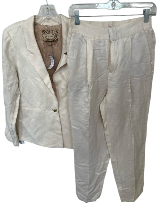 Scotch & Soda Size XS Cream Linen Blend High Waist Pleated Blazer Pant Set Cream / XS