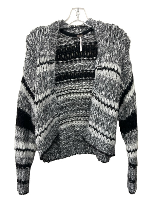 Free People Size XS Black, Gray, White Acrylic Blend Open Knit Cardigan Black, Gray, White / XS