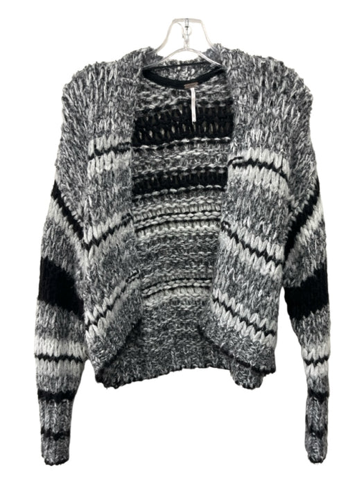 Free People Size XS Black, Gray, White Acrylic Blend Open Knit Cardigan Black, Gray, White / XS
