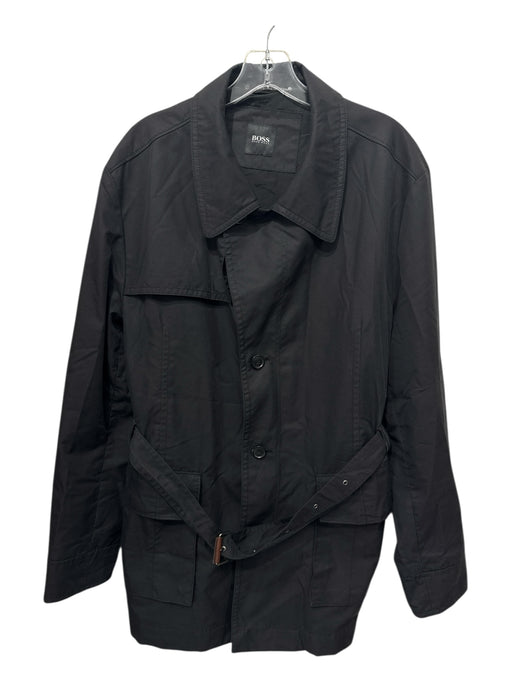 Boss Size 46 Black Synthetic Solid Overcoat Men's Jacket Black / 46