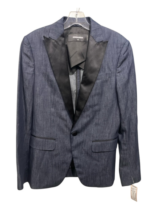 Dsquared Blue Linen Blend Solid Dinner Jacket Men's Blazer Blue / 46