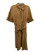 Lafayette 148 Size L Caramel Brown Linen Button Down Cuffed Short Sleeve Dress Caramel Brown / L