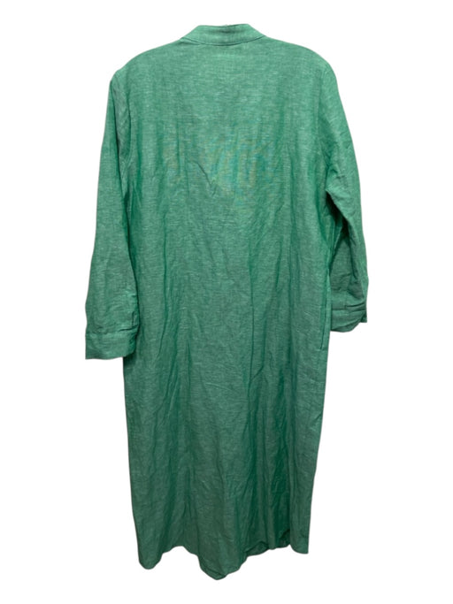 Pomander Place Size M Green COTTON & LINEN Button Down Side Pockets Midi Dress Green / M