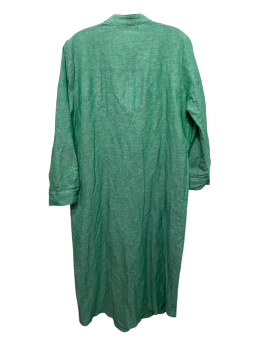 Pomander Place Size M Green COTTON & LINEN Button Down Side Pockets Midi Dress Green / M