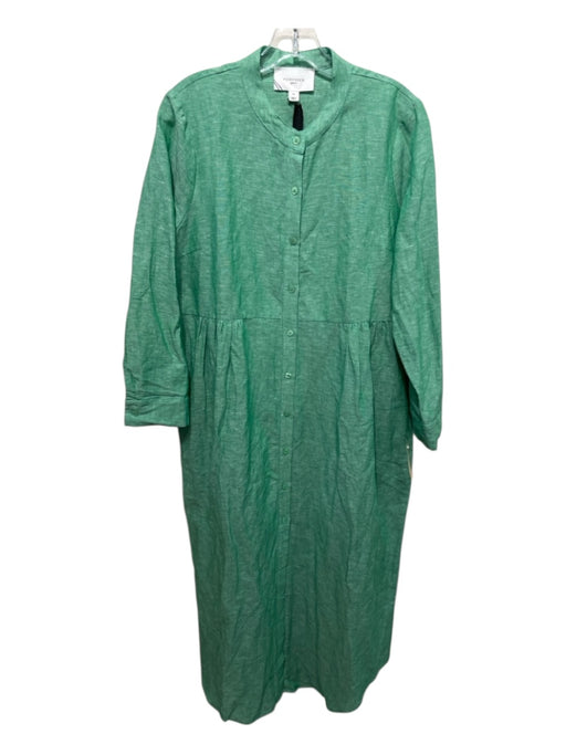 Pomander Place Size M Green COTTON & LINEN Button Down Side Pockets Midi Dress Green / M