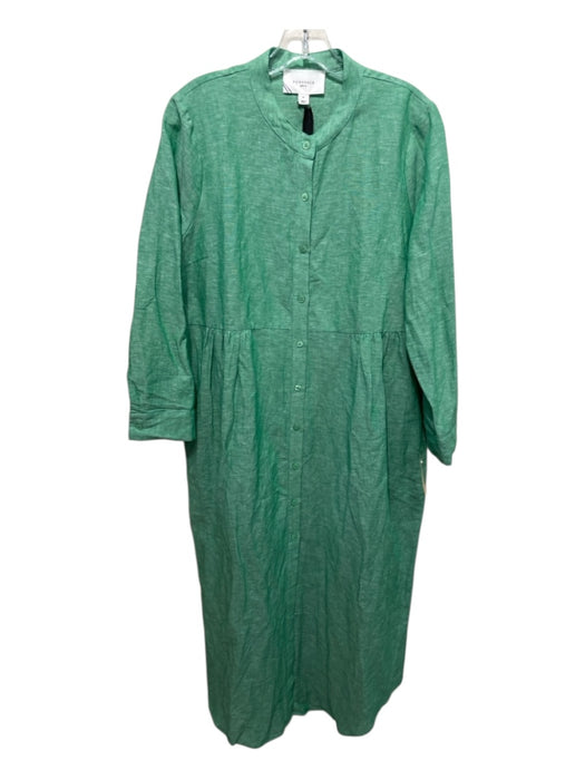Pomander Place Size M Green COTTON & LINEN Button Down Side Pockets Midi Dress Green / M