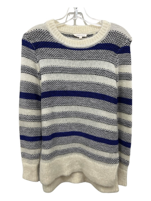 Rebecca Taylor Size S Cream, Blue & Black Wool Blend Mixed Stripes Sweater Cream, Blue & Black / S