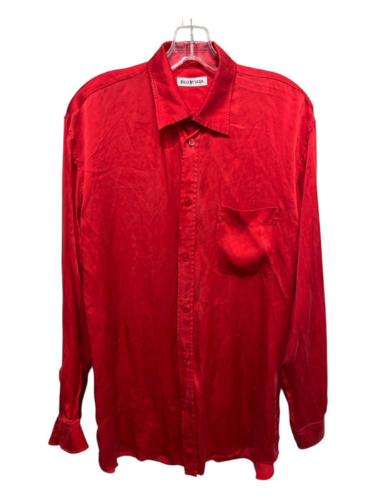 Balenciaga Size 34 Bright red Silk Long Sleeve Button Front Collar Top Bright red / 34