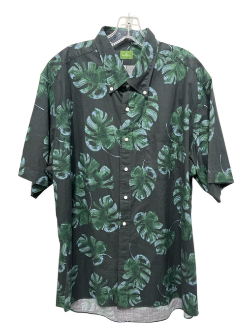 Sid Mashburn Size XL Green Cotton Floral Men's Short Sleeve Shirt Green / XL