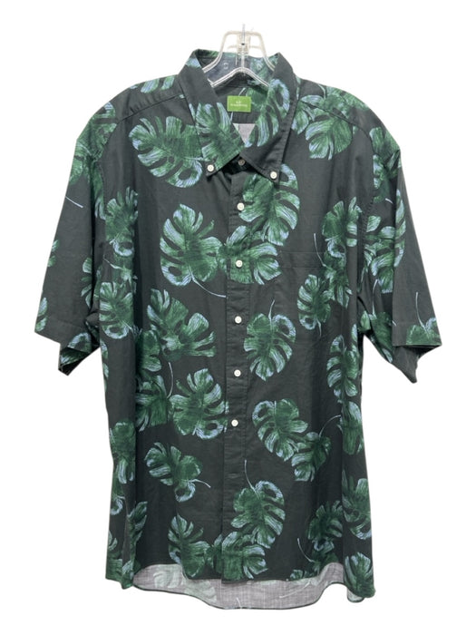Sid Mashburn Size XL Green Cotton Floral Men's Short Sleeve Shirt Green / XL