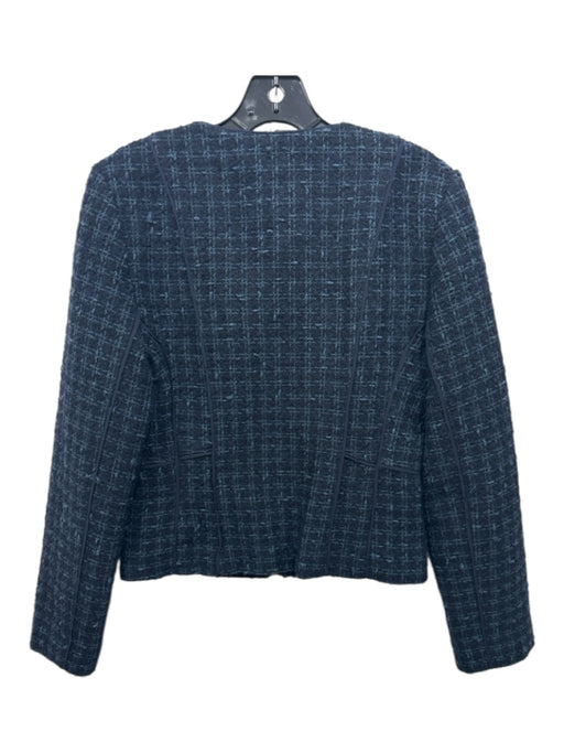 Tory Burch Size 8 Blue & Black Wool Blend Tweed Collarless Full Zip Jacket Blue & Black / 8