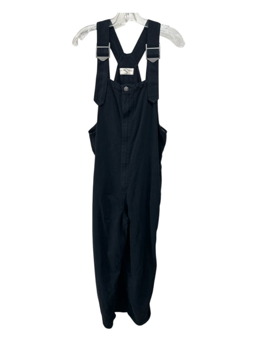 We The Free Size S Black Cotton Blend Zip & Button Pockets Wide Leg Overalls Black / S