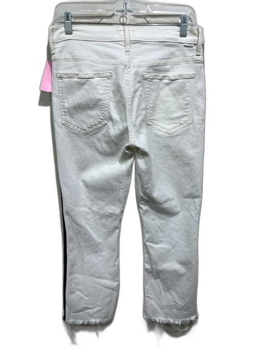 Mother Size 30 Cream & Black Cotton Zip Fly Side Stripe Raw Hem Flare Leg Jeans Cream & Black / 30