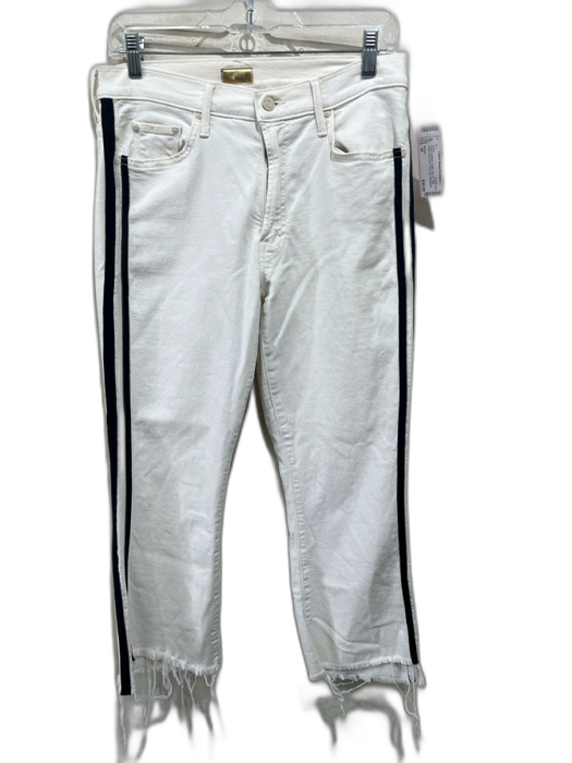 Mother Size 30 Cream & Black Cotton Zip Fly Side Stripe Raw Hem Flare Leg Jeans Cream & Black / 30
