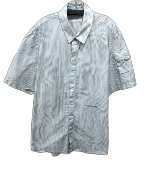 Helmut Lang Size Est XL White & Gray Striped Button Down Men's Short Sleeve White & Gray / Est XL